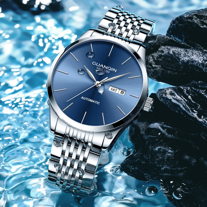 Orologio meccanico da uomo di lusso GUANQIN, movimento autentico, cassa in acciaio inossidabile, doppio calendario, orologi da lavoro e tempo libero, impermeabili fino a 50 m_voghion.com