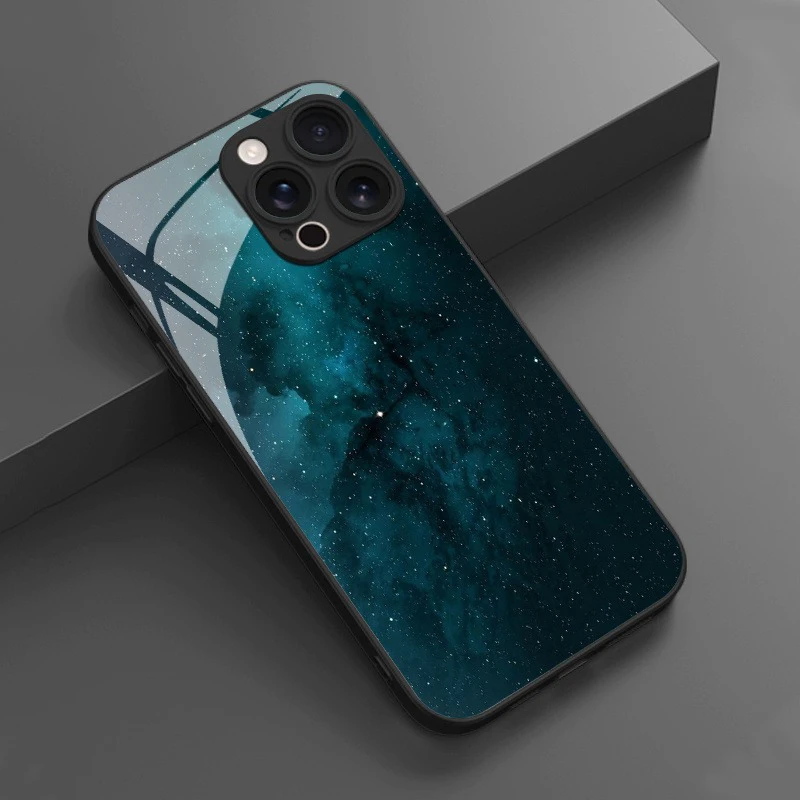Deep Blue Nebula Dreamy Starry Sky Tempered Glass Phone Case - Shockproof Cover