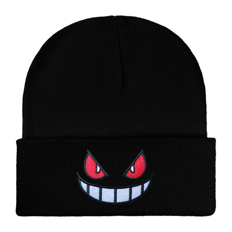 

Pokémon Gengar Anime Embroidered Knitted Caps Pokemon Printed Pattern Winter Beanie Outdoor Casual Warm Knitted Hedging Caps