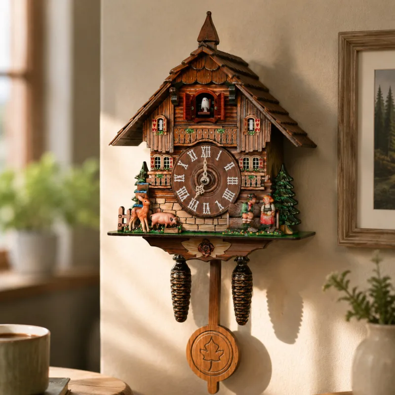 Cuckoo Clock Wall Hanging Mechanical Hourly Chime Vintage Style Living Room Bedroom Home Wall Clock Wooden Wallclock Gift