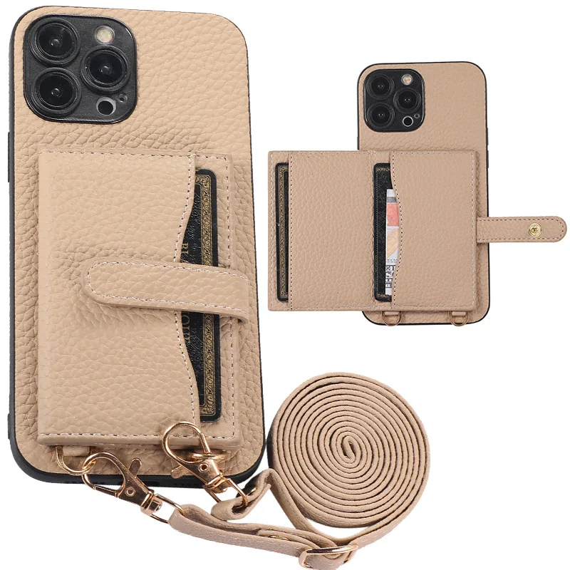 

Wallet Shoulder Strap Case for iPhone 15 Pro Max 14 13 12 11 Pro XS Max XR X 7 8 Plus SE2 Leather Card Pocket Lanyard Back Cover