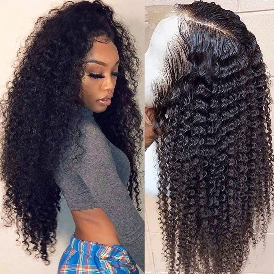 

Soft Glueless 26“Long 180Density Kinky Curly Natural Black Color Lace Front Wig For Women With BabyHair Preplucked Daily Cosplay