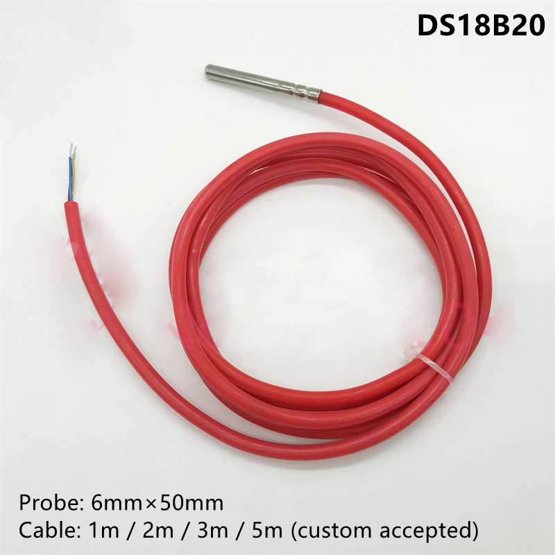 

DS18B20 Waterproof Digital Temperature sensor 6mm * 50mm Stainless Steel Probe 18b20 1m 2m 3m 5m Silicone Cable
