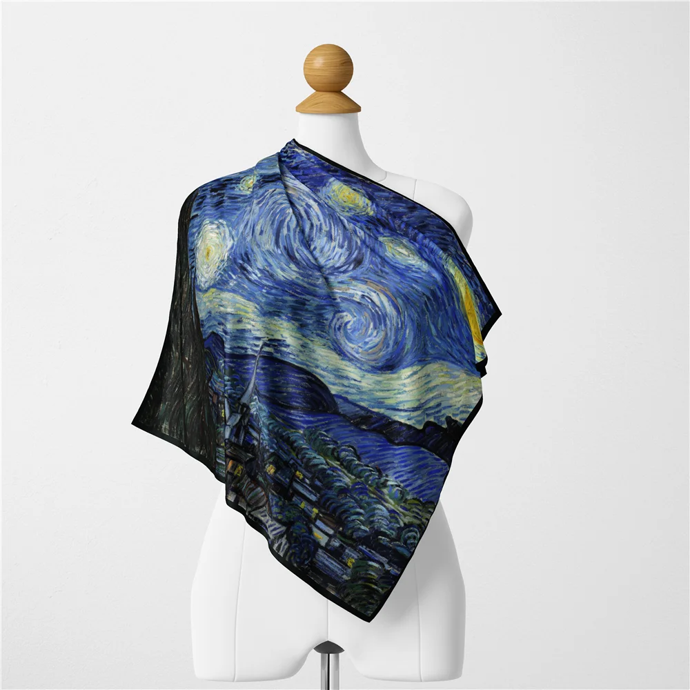 POBING Twill Seidenschal Frauen Ölgemälde Quadratische Schals Wraps Bandana Kleine Hijab Dame Foulards Krawatte Stirnband Halstuch 53CM – Detail 13