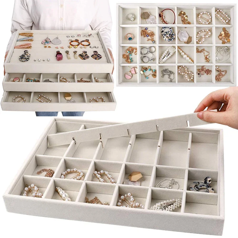 Stackable Velvet Jewelry Tray Handicraft Accessoriess Ring Earring Necklace Storage Display Box Drawer Dresser Insert Organizer upgrade velvet jewelry storage box necklace stackable display tray bracelet earring organizers diy handicrafts drawer box grey