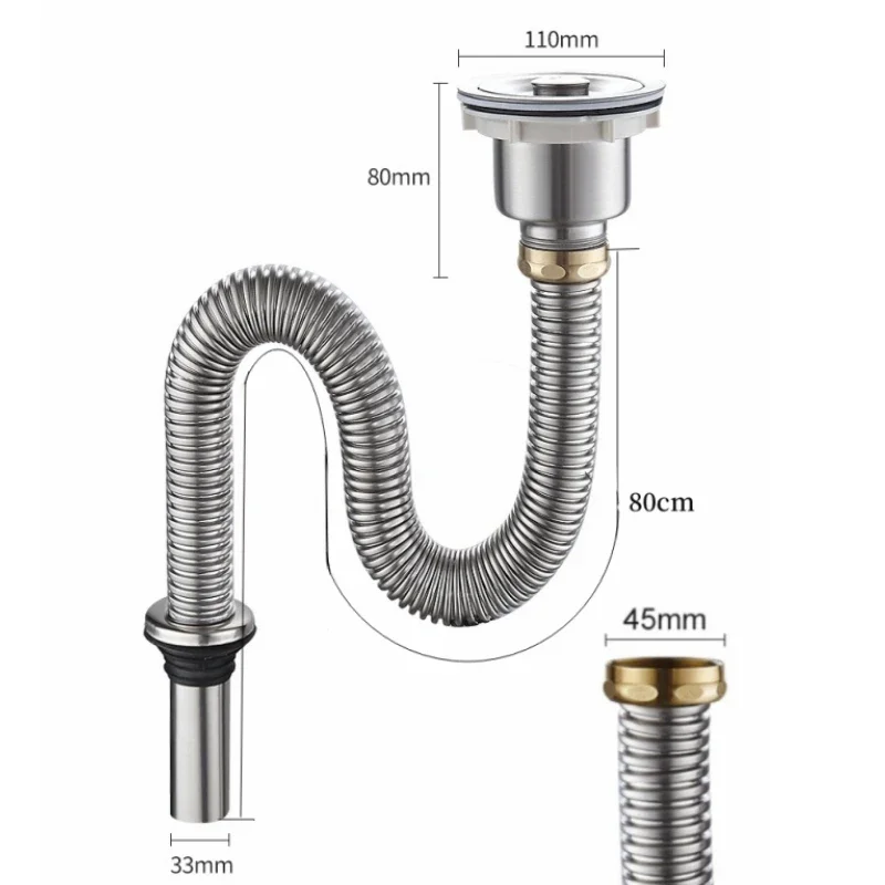 Stainless Steel Sewer Drain Pipe Universal Sink Plumbing Wash Basin Drainage Tube Kitchen Bathroom Downcomer Facility Hardware 2