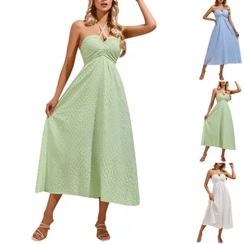 Summer Dress Women 2024 Solid Temperament Dress Casual Loose Short Sleeve Long Dress Vintage Harajuku Fashion Woman Clothes 2