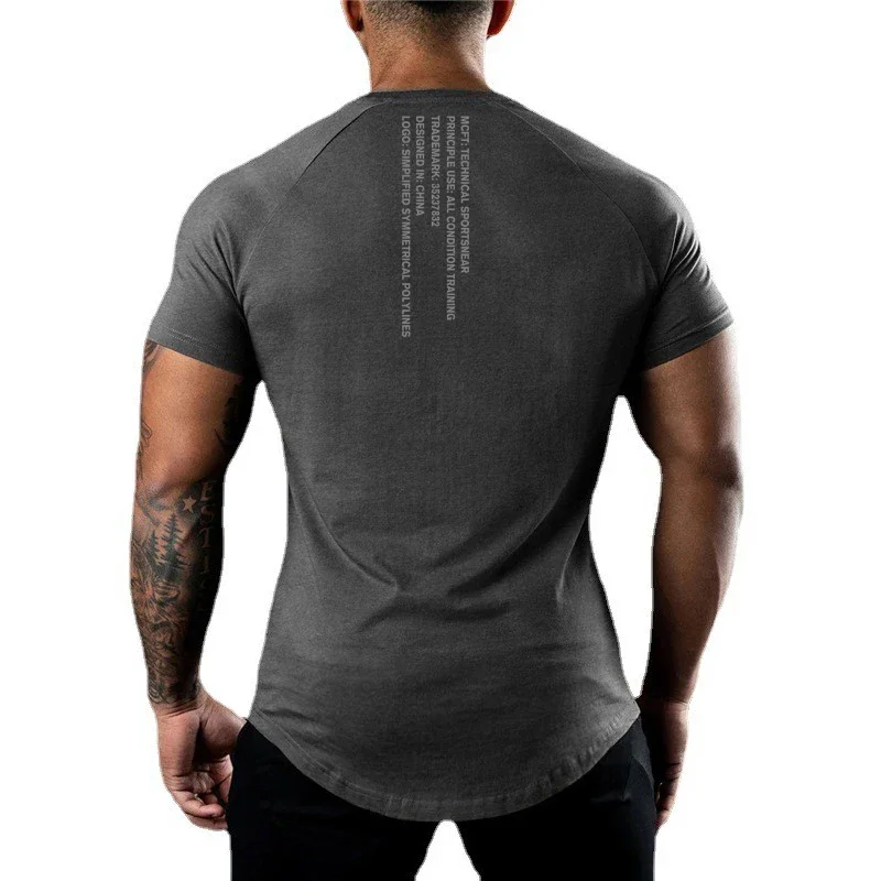 Back Neck Letter-printed Running T-shirt Summer GYM Half Sleeve Men\'s Fitness Workout Muscle Short Sleeve