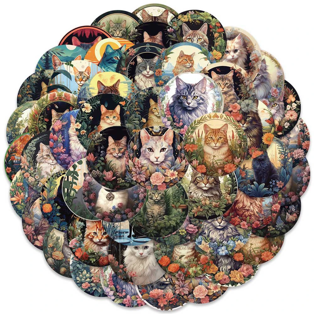 

10/50Pcs Retro Cute Cat Plant Flower Aesthetic Varied Graffiti Stickers DIY Waterproof Laptop Notebook Backpack Decoration Decal