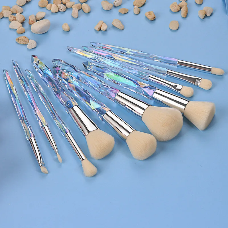 10PCS Professional Crystal Makeup Brush Set Include Powder Blush Contouring Eyeshadow Concealer Brushes Complete Makeup Tool Set