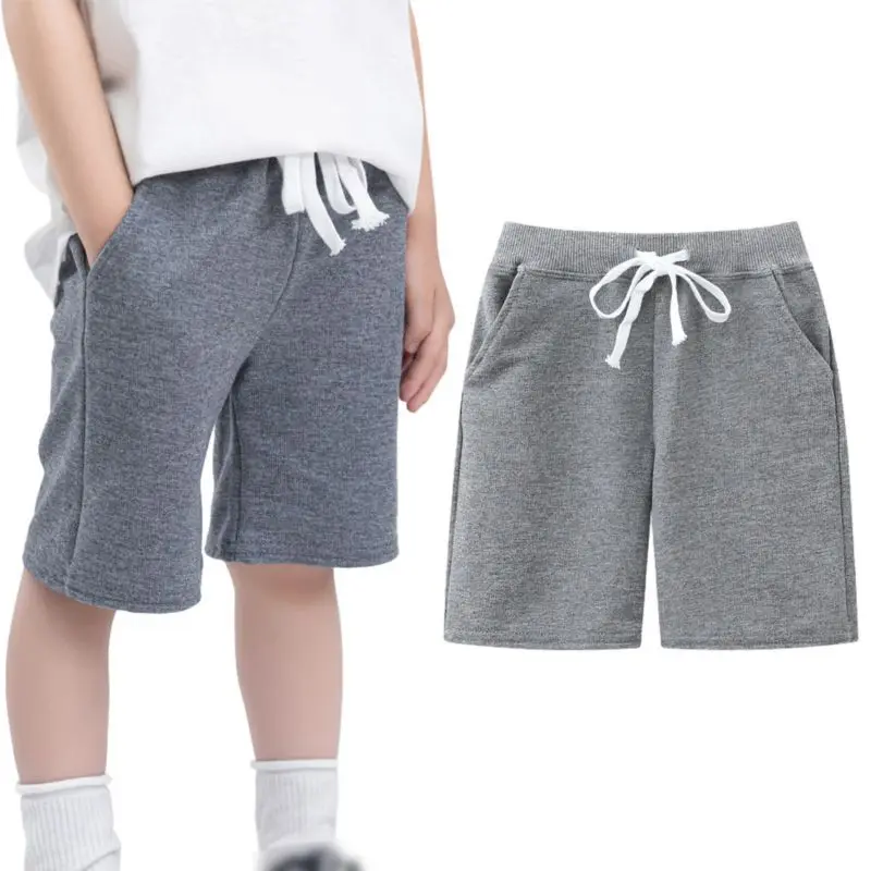 Spring Boys Shorts Kids Trousers Solid Color Casual Children Beach Loose Casual Short Pants Comfortable Cotton Pants 4-6Years