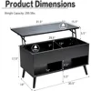 Lift Top Coffee Table, Wooden Lift Tabletop Dining Table with Hidden Storage & 2 Open Shelves, Metal Hydraulic Lifting Device 3