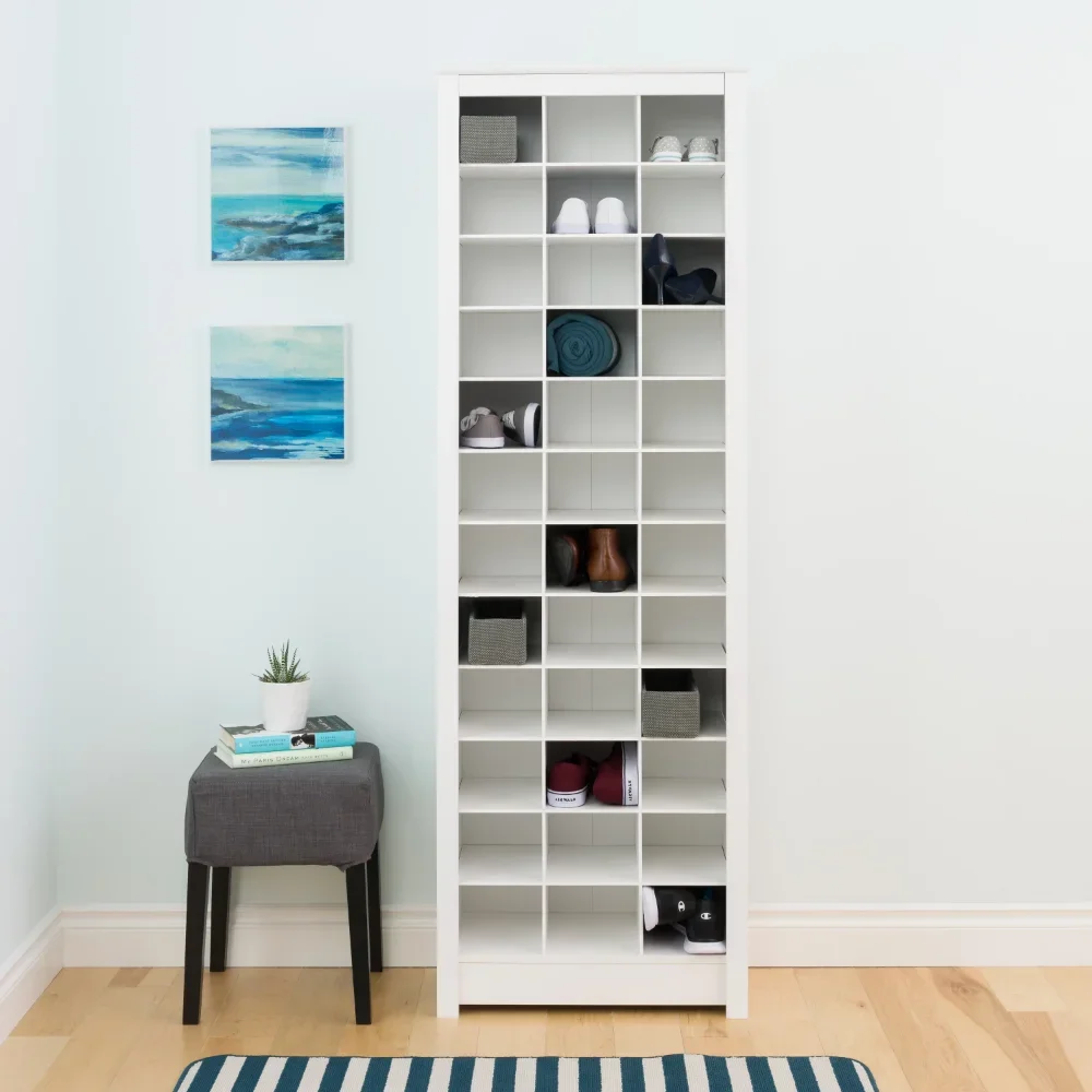 

Space-Saving 36 Pair Shoe Storage Cabinet With Cubbies, White