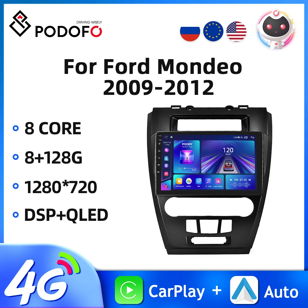 

Автомагнитола Podofo, 2DIN, Android 10, для Ford Export Mondeo 2009-2012, 10,1 дюйма, автомобильный мультимедийный плеер, GPS, 4G, Wi-Fi, Carplay, автомобильная стереосистема