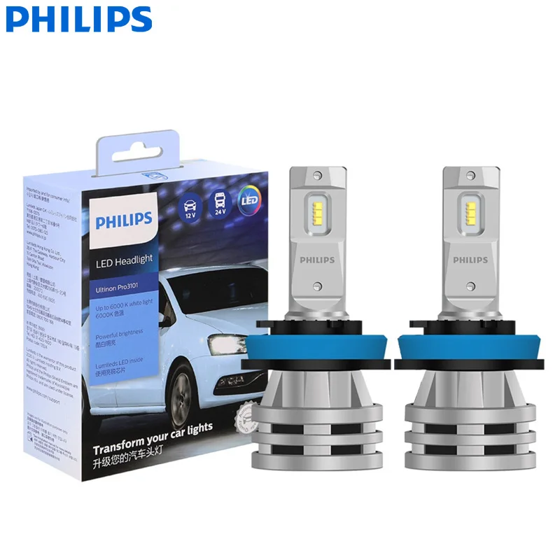 Philips светодиодный Ultinon Pro3101 H8 H11 H16, автомобильная противотуманная лампа, 6000 В, PGJ19, 48 Вт, K, яркие белые лампы, лампы для освещения, 11366U3101X2