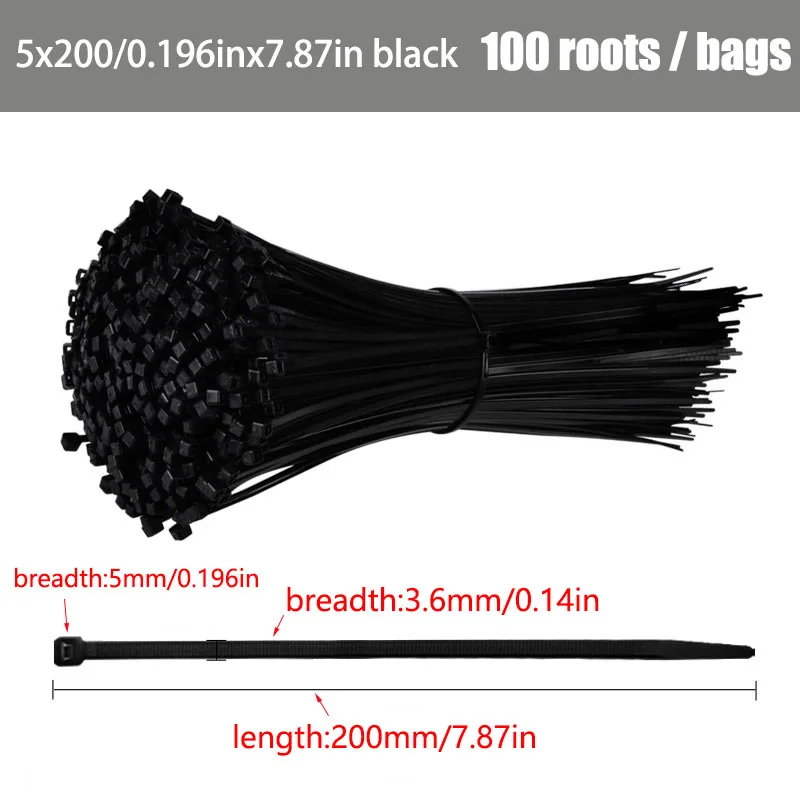 Description Picture 6 of itemSelf-locking plastic nylon tie 100 PCS black 4X150cable tie fastening ring cable tie zip wraps strap  nylon cable tie set
