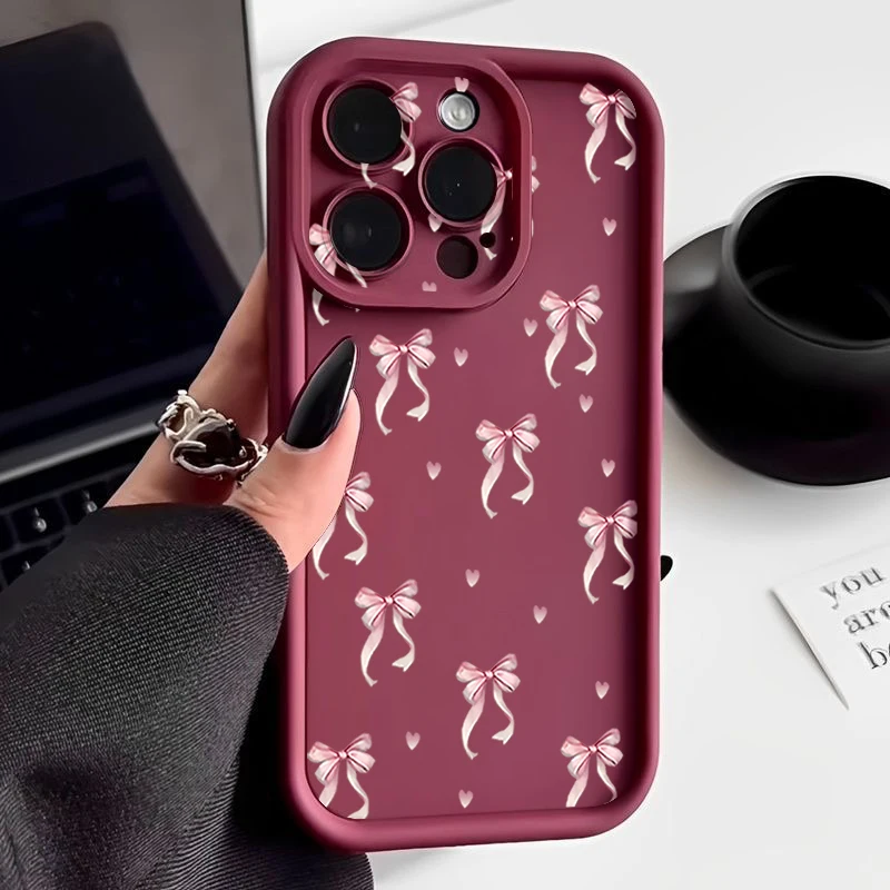 Shockproof Pink Bow Printed Soft Silicone Phone Case