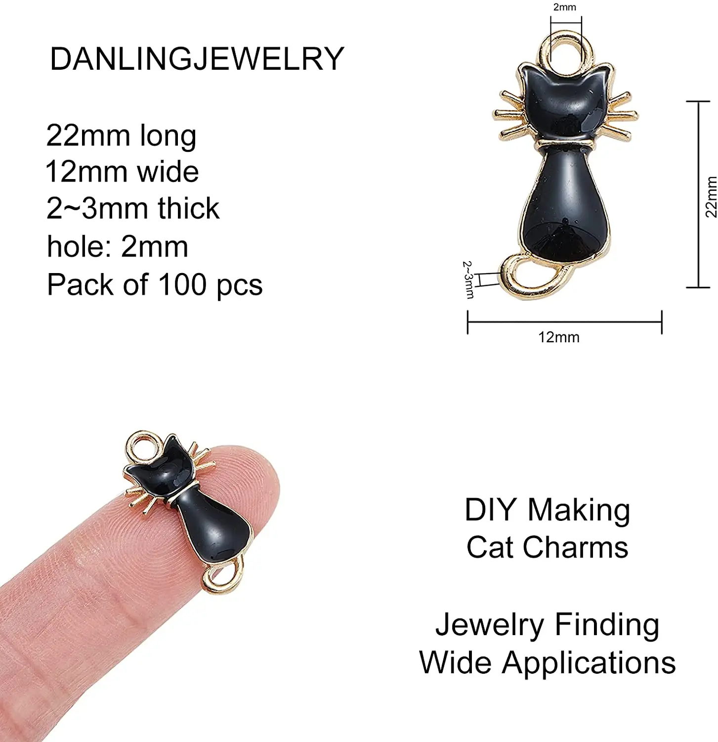 PandaHall 100 pcs Gold Plated Color Black Cat Charms Enamel Charms for Jewelry Making DIY Craft Finding