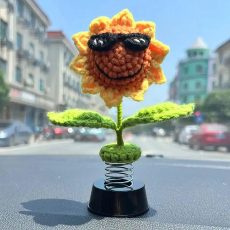 크로셰 해바라기 개구리 오리 보블헤드 자동차 장식, 애니메이션 보블 댄서 자동차 장식, 미적