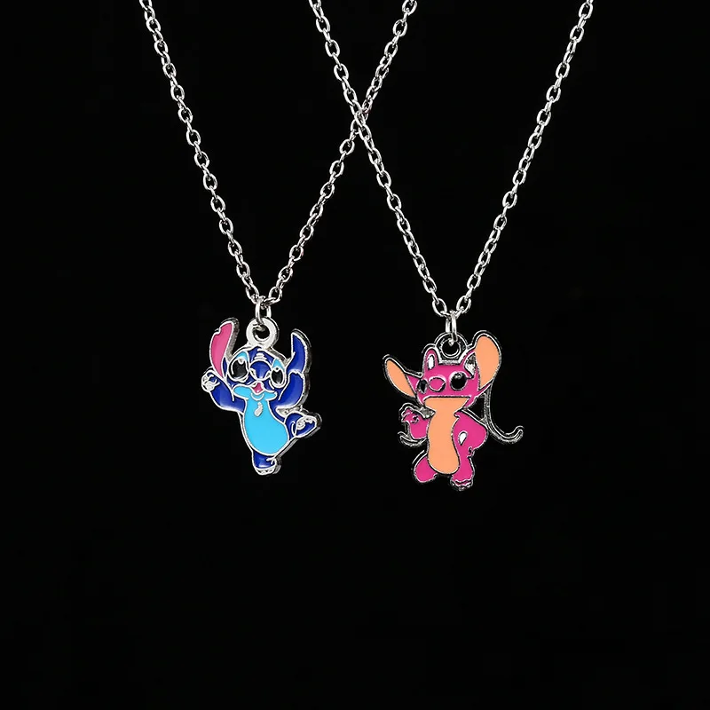 

Disney Necklace Anime Figure Lilo & Stitch Metal Kawaii Necklace Cartoon Stitch Couple Personality Hip Hop Pendant Necklace Gift
