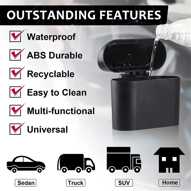 Car Trash Can Portable Car Trash Bin with Lid Vehicle Trash Garbage Bin Auto Interior Accessorie Hanging Mini Wastebasket With Garbage Bag