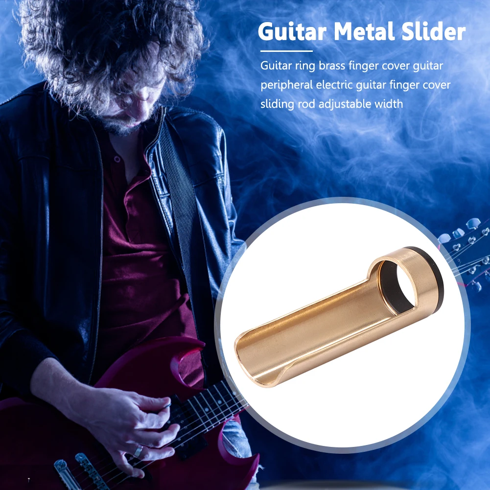 Semi-open Metal Finger Sleeve with 2 End Ring Brass Finger Slide Adjustable Width Guitar Slide for Electric & Acoustic Guitar
