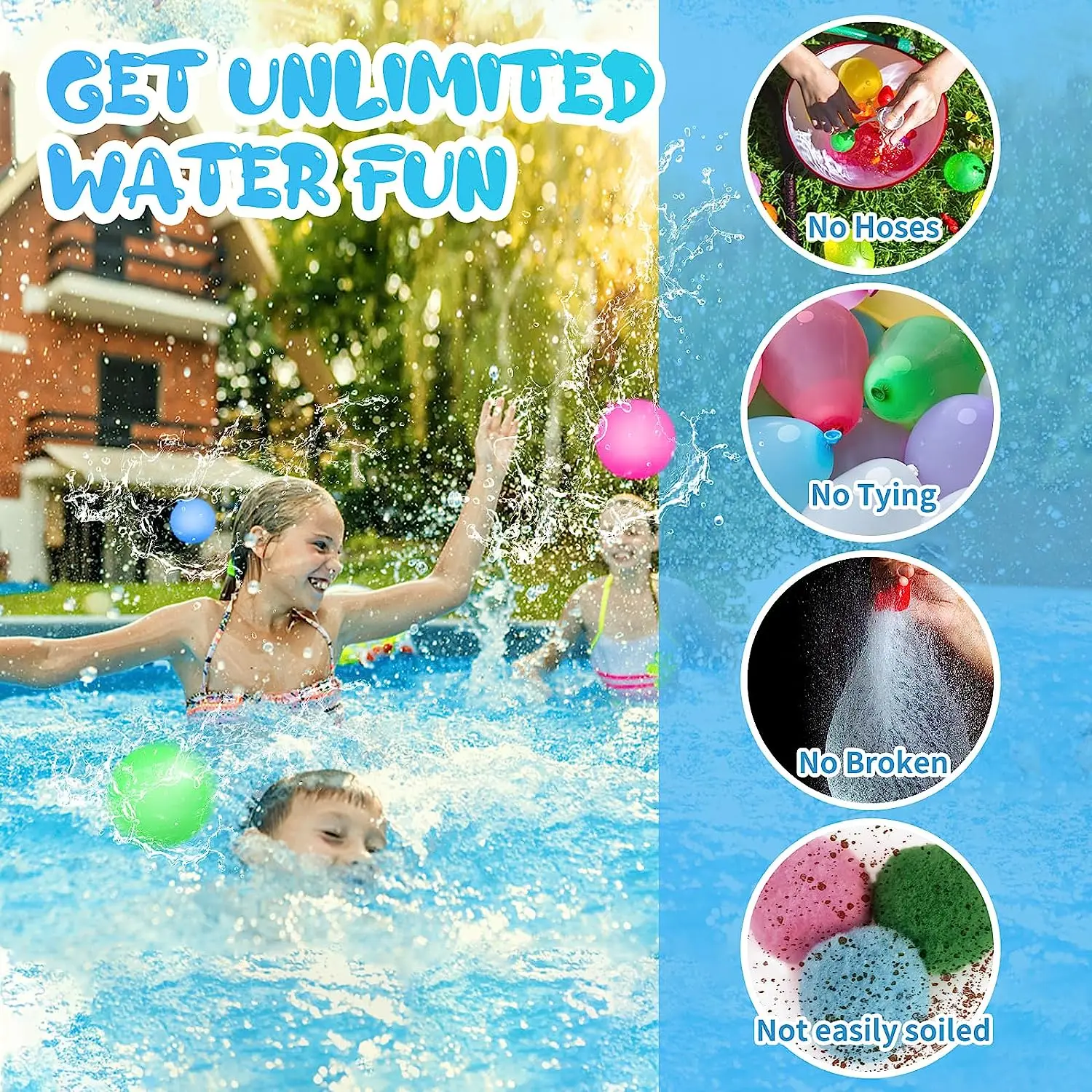 12/24 Pcs Reusable Water Balloons Refillable Water Balloon Quick Fill Self Sealing Bomb Splash Balls Swimming Pool Toys