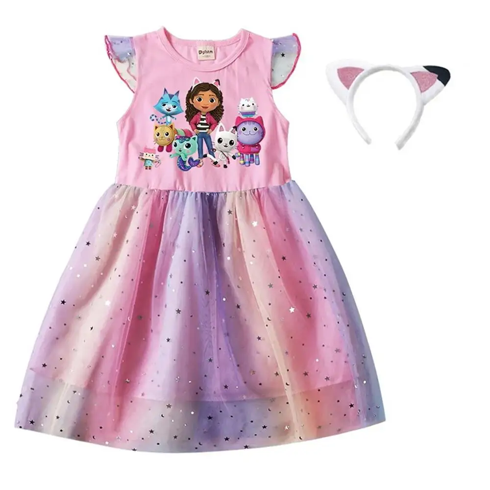Girls Dresses Gabby's Dollhouse Cosplay Costumes Kids Cartoon Birthday Party Outfits Casual Summer Clothing
