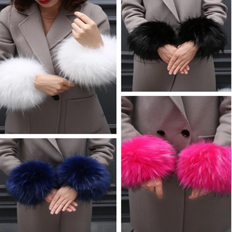 

Fur Cuffs Arm Sleeve Warmer Lady Bracelet Wristband Glove Women's Coat Wrist Furry Warm Cuff
