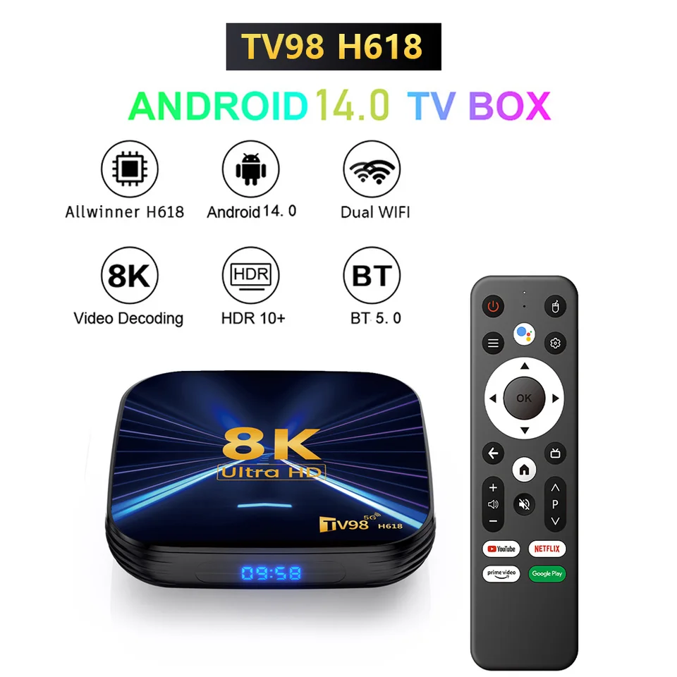 Android TV Box TV98 Allwinner H618 Dual WiFi 2.4G&5G HDR10 4GB
