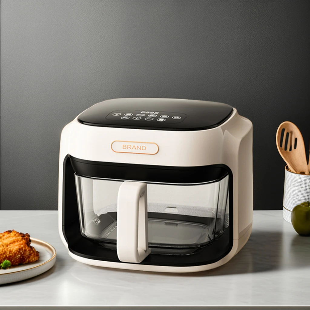 GEMING Transparent Glass Machine Multifunctional Professional Chips Stainless Steel Wire Mesh Air Fryer with Deep Pot 5