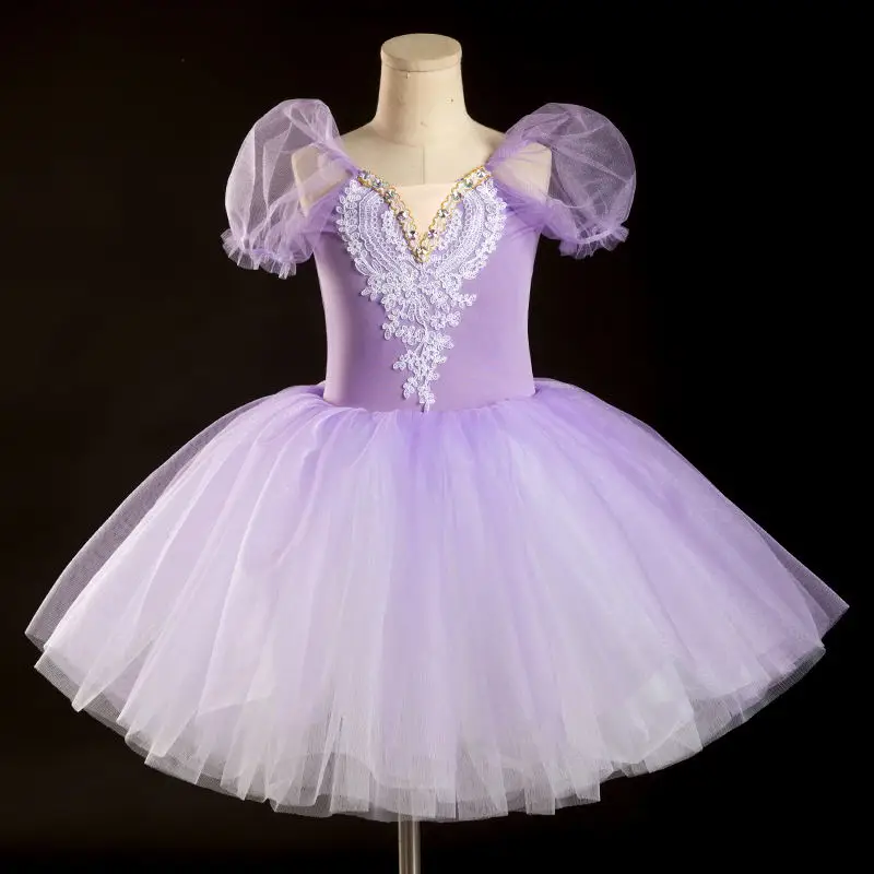 Puff Sleeves Girls Ballet Dress Long Children's Professional Ballet Costume Performance Clothes Modern Dance Princess Dress Ballet Dress Girls Dance Costumes