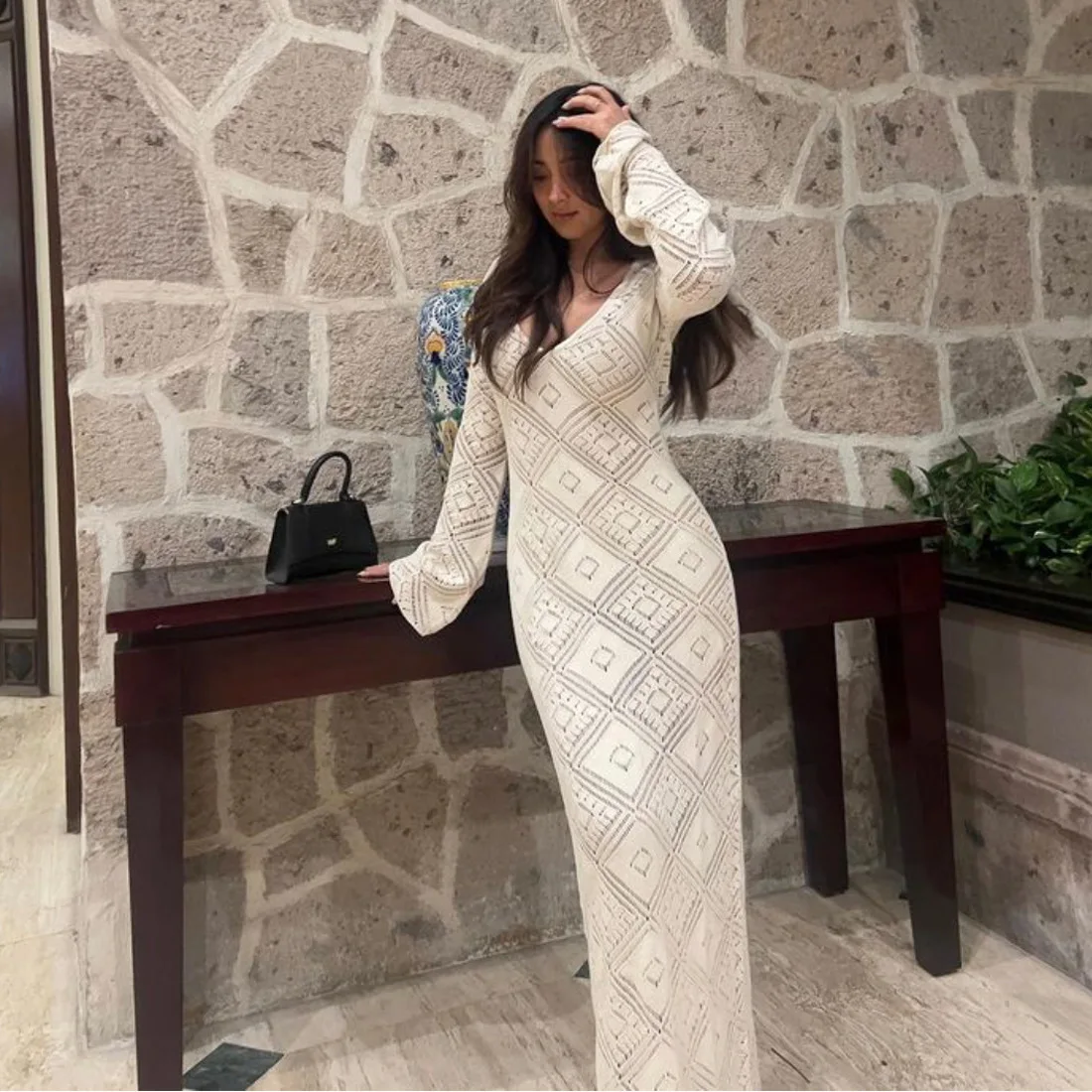 See-Through Loose Dress Flared Sleeve For Women Backless Hollow Out Holiday Beach Outfits V-Neck Pullover Maxi Dress 2025 15 See-Through Loose Dress Flared Sleeve For Women Backless Hollow Out Holiday Beach Outfits V-Neck Pullover Maxi Dress 2025