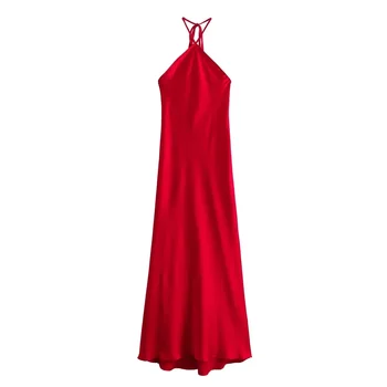 Robe longue en Satin pour femmes, dos nu, épaules dénudées, Sexy, mi-longue, élégante, robe de soirée, 2025