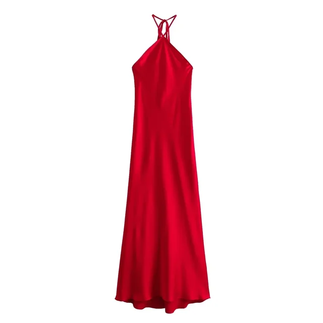 849-f014e3.jpg Robe longue en Satin pour femmes, dos nu, épaules dénudées, Sexy, mi-longue, élégante, robe de soirée, 2025