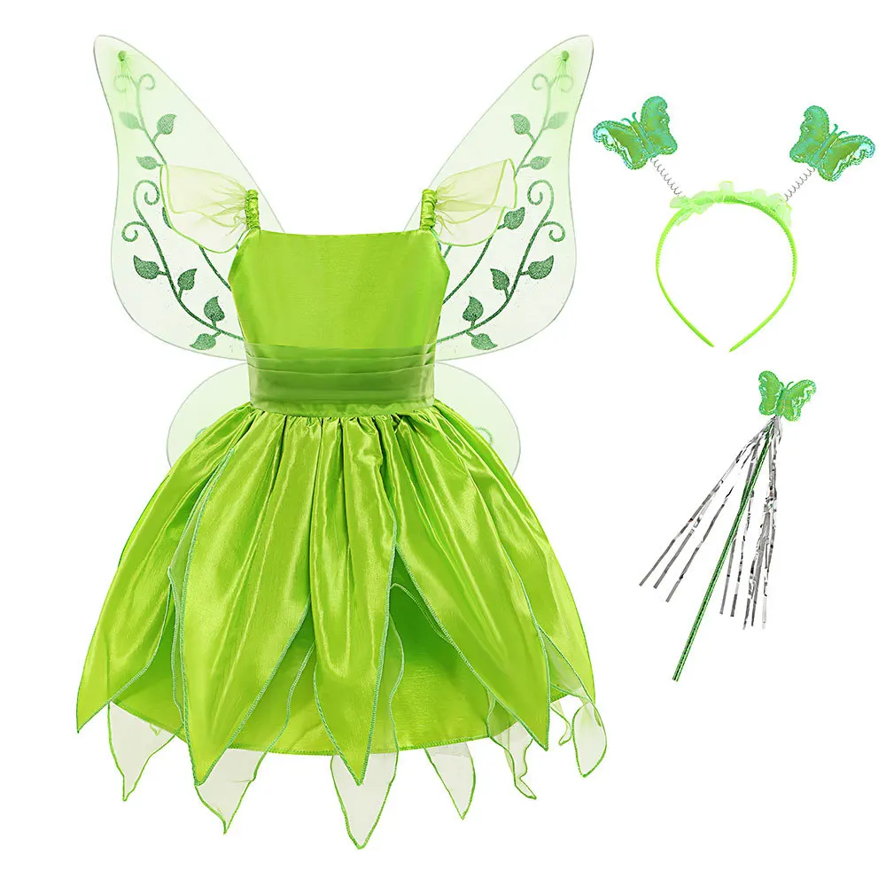 Ragazze Tinker Bell Costume Costume Di Halloween Per Bambini Green Tinkerbell Fancy Dress Fairy Princess Cosplay Carnival Party 2-10Y