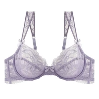 Soutiens-gorge sexy ultra-fins en dentelle pour femmes, push-up, respirants pour l'été, à découpes, effet push-up, avec nœud élégant à la française et armatures 1