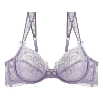 Sexy Ultra-thin Lace Bras Women's Push Up Summer Breathable Bra Hollow Out Gathered Underwear French Elegant Bow Underwire 1