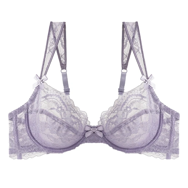 Soutiens-gorge sexy ultra-fins en dentelle pour femmes, push-up, respirants pour l'été, à découpes, effet push-up, avec nœud élégant à la française et armatures 1