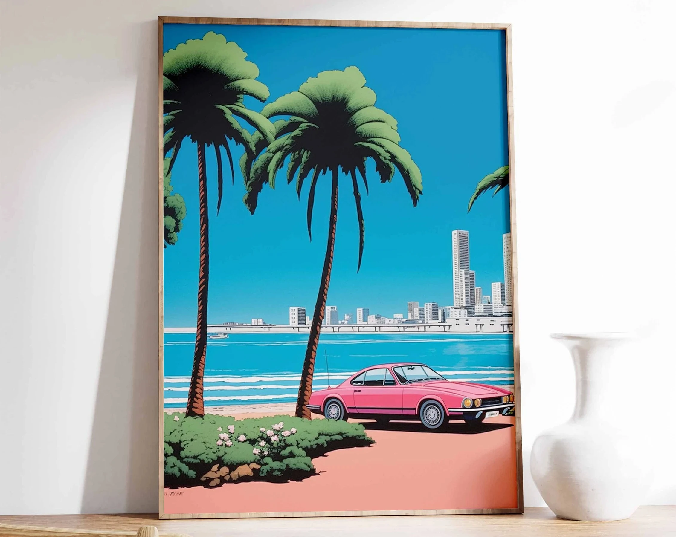 Vibrant Pop City Canvas Painting Retro California Beach Wall Art