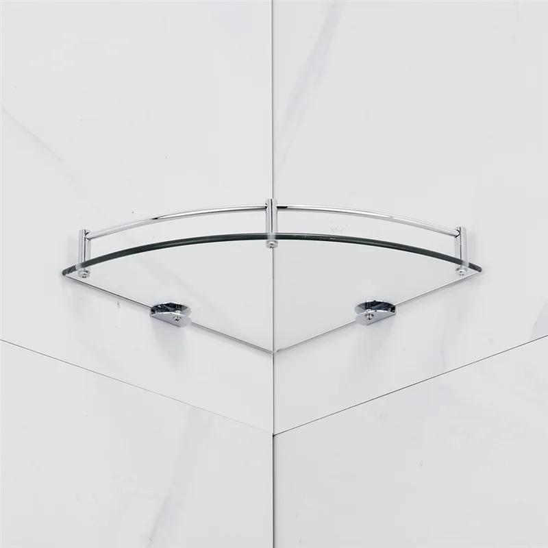 Hot Selling-Bathroom Shelves, Bathroom Glass Corner Shelf Triangle Wall Mounted ,Tempered Glass Shelf For Storing Shower Gel/Soa 6