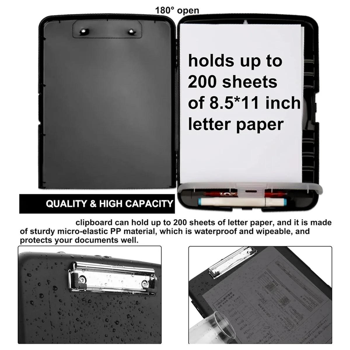 Clip Board Organizer Clipboards with Storage Nursing Clipboard Foldable File Folder Plastic Clipboard Black