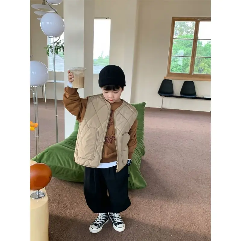 Boys' Autumn Winter New Fashion Round Neck Vest Casual Western Style Versatile Y2K Kids Children's Clothing Outerwear Coats Tops
