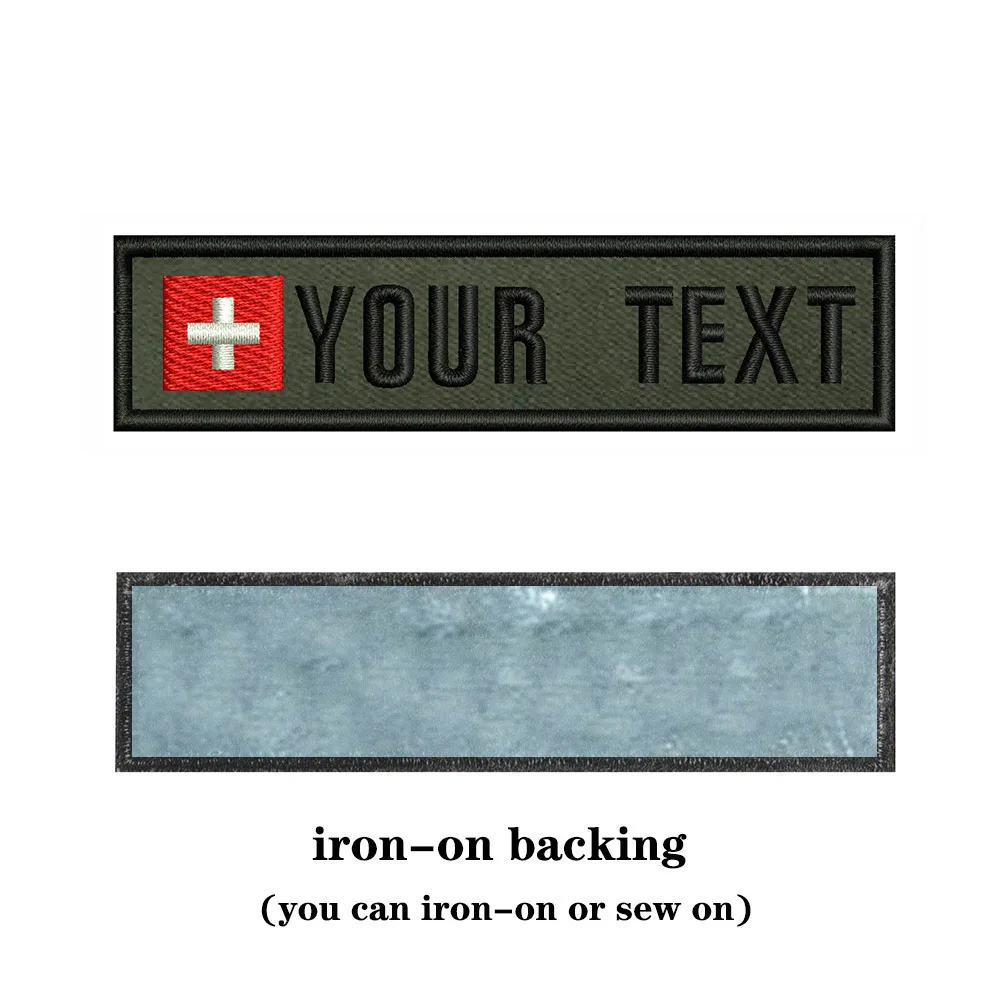 Army Green Background National Flags 10X2.5cm Embroidery Custom Name Text Patch Stripes Badge Iron On Or Velcros Patches 