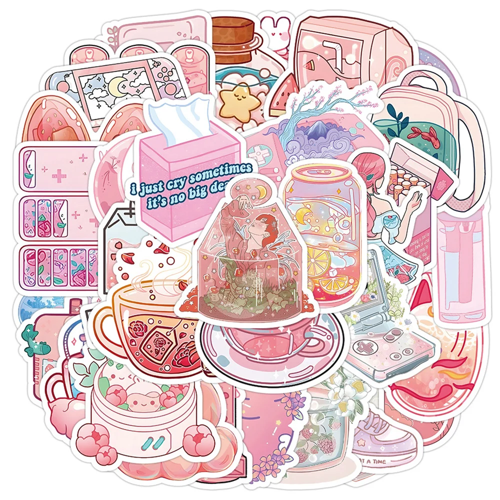 10/30/50pcs Art Pink Graffiti Stickers Girls Cute Cartoon Sticker Decorative Scrapbooking Luggage Bike Phone Waterproof Toy Gift 12pcs pack pink lover s day sticker diy craft scrapbooking album junk journal decorative stickers