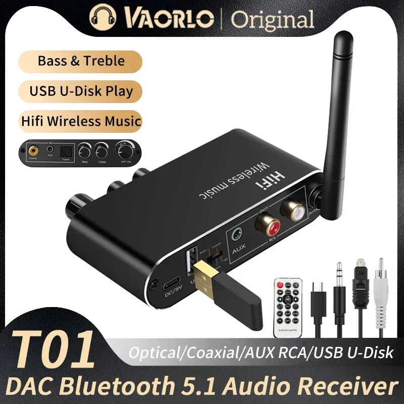 

DAC Bluetooth 5.1 Audio Receiver U-Disk 3.5MM AUX RCA Optical Coaxial Hifi Stereo Wireless Adapter Digital to Analog Converter