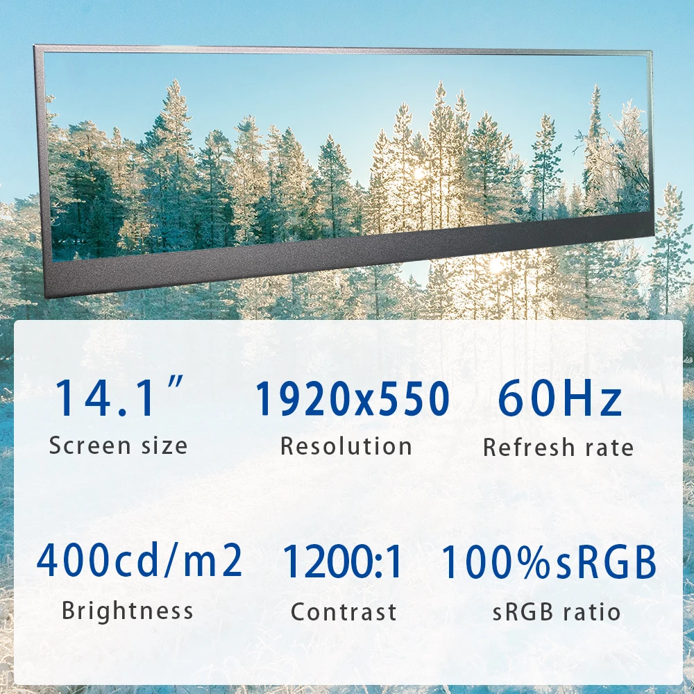 LESOWN PC GPU CPU ͸  Ʈġ  , USB CŸ 1920x550 IPS HDMI ġ ̵  ÷, 14.1 ġ