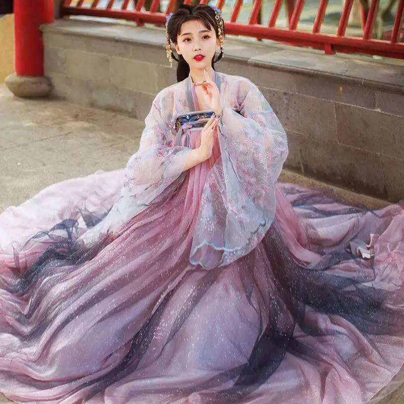 Traditional Chinese Tang Dynasty Long Dress Cosplay Princess Floral Hanfu Dress 