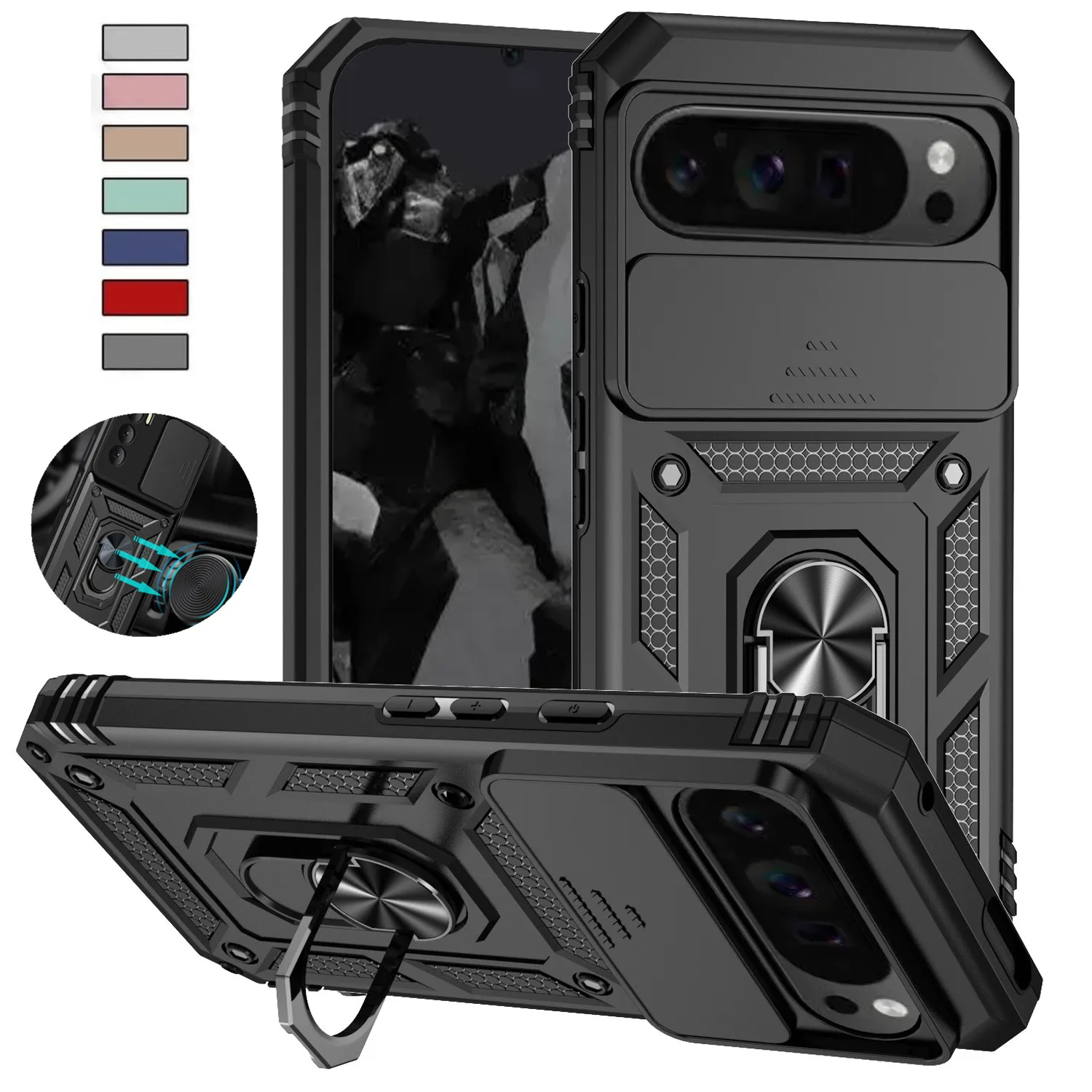 Enhanced Armor Case with Lens Protection and Kickstand Ring Holder