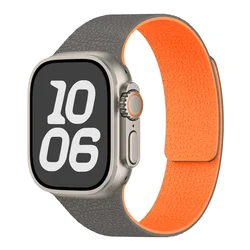 Premium Leather Watch Bands - Elegant Bracelet Strap - 46 45 44 42 49mm (16 Gray - orange)